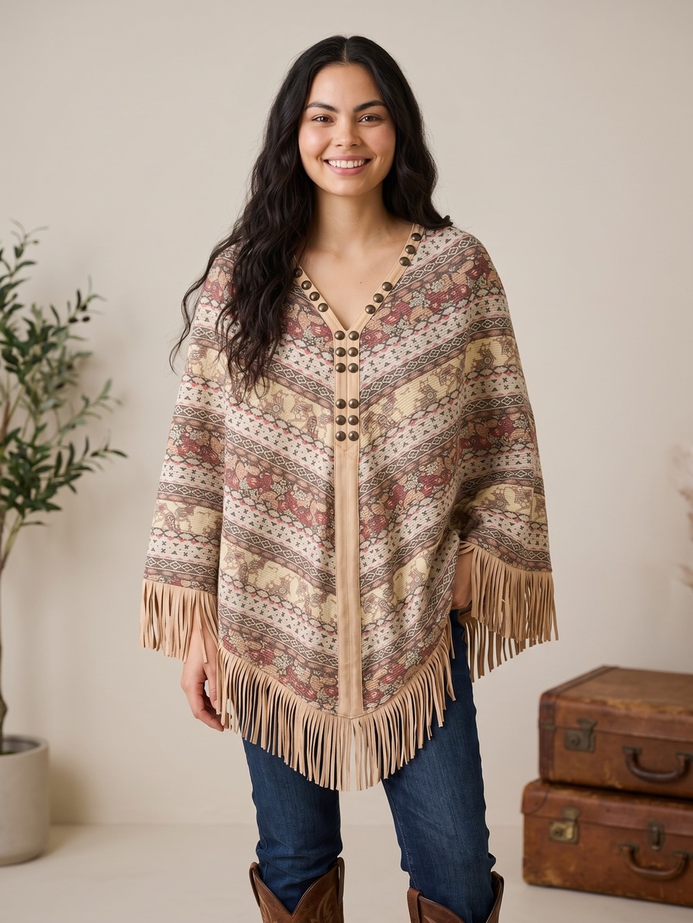 Double D Ranch Fringe PonchoWestern Paisley Studded Pullover L/XL